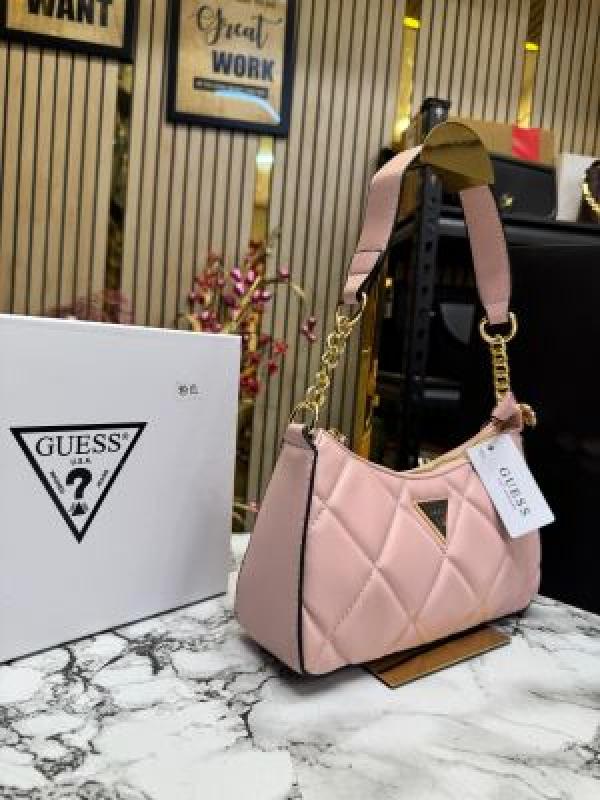 Guess Quilted Shoulder Bag With Box And Dust Bag Including Carry Bag (Pink)