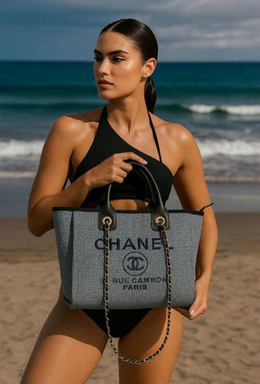 chanel deauville pearl canvas tote bag black 5466