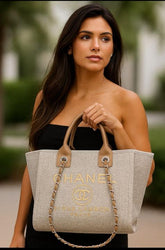 chanel deauville pearl canvas tote bag 5467