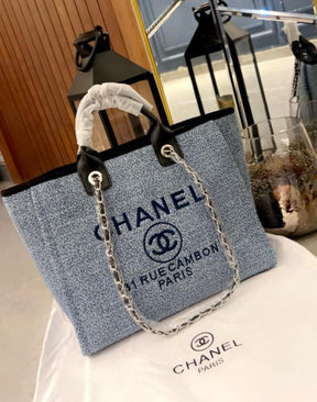 chanel deauville pearl canvas tote bag black 5466