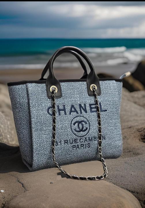 chanel deauville pearl canvas tote bag black 5466