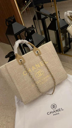chanel deauville pearl canvas tote bag 5467