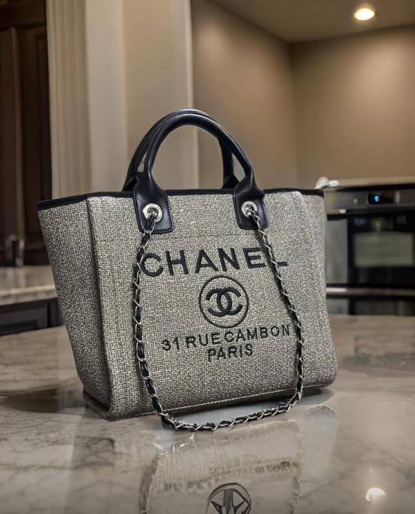 chanel deauville pearl canvas tote bag 5468