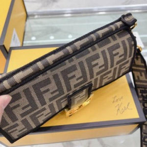 Fendi  Baguette  Jacquard  FF  fabric  Bag  Brown  With  box  679