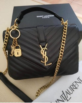 YSL SAINT LAURENT Grain De Poudre Matelasse Chevron Medium Monogram Satchel Black with box 536 (5246)