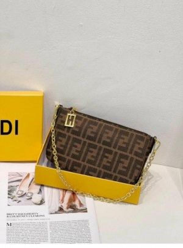 Fendi  Baguette  Jacquard  FF  fabric  Bag  Brown  With  box  5385