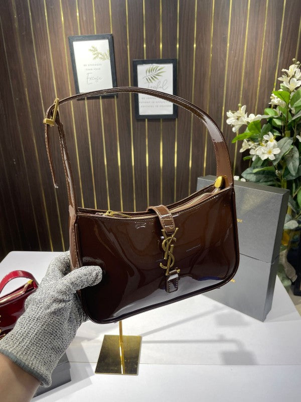 Ysl Saint Laurent Coffee Leather Shoulder Bag With OG Box & Dust Bag 903 2 Coffee