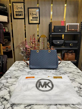 Michael  Kors Cynthia Signature Satchel Bag With Dust Bag (Blue)