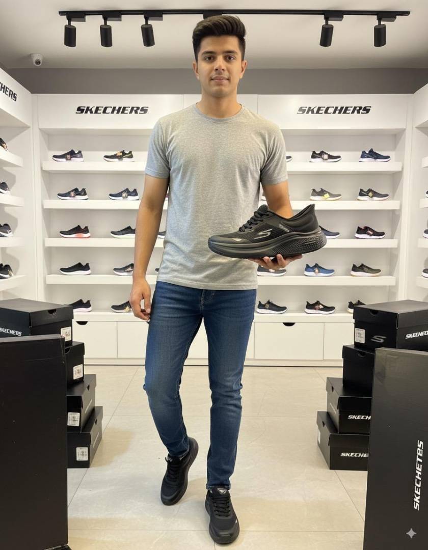 Skechers men shoes slip on shoes lightweight cushioning sneakers full black