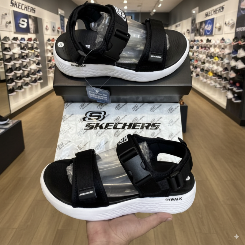 Skechers Go Walk Black White Premium Sandal