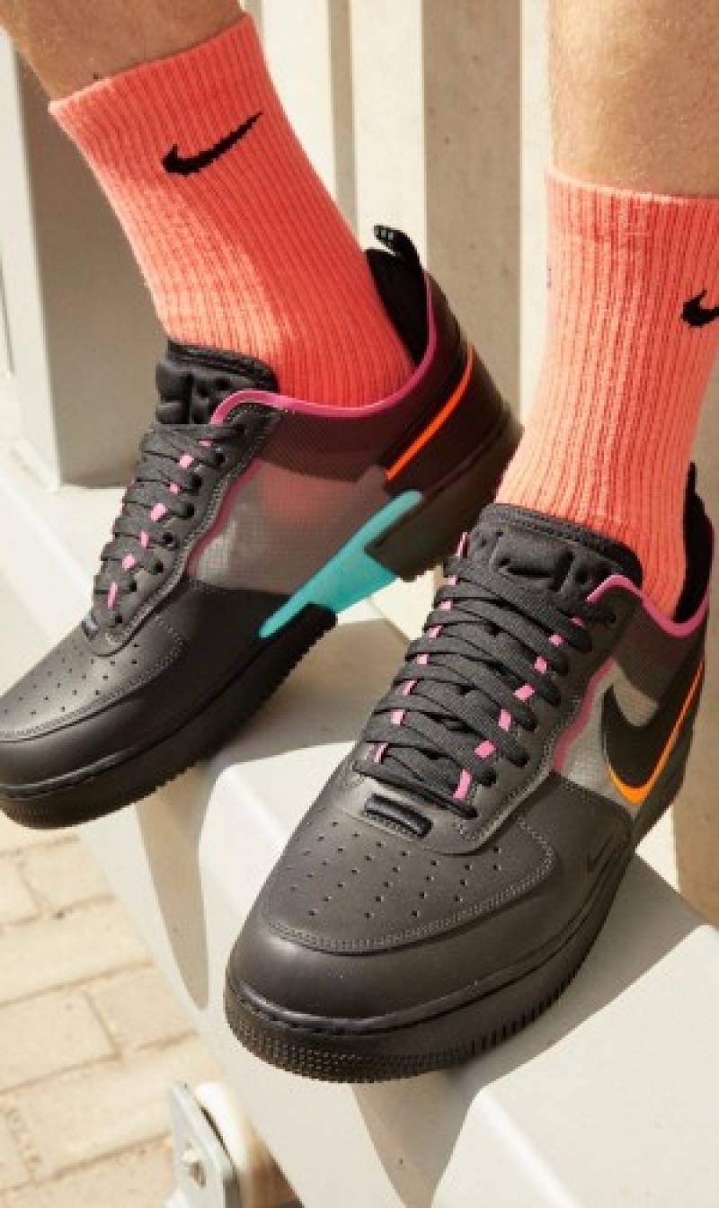 Nike Air Force 1 React DH7615 001 Black Team Orange Pink Mens