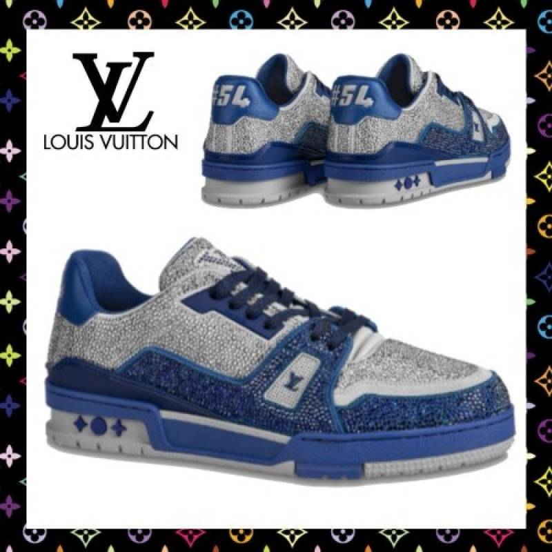 Louis vuttion crystal covered lv trainer blue no cd