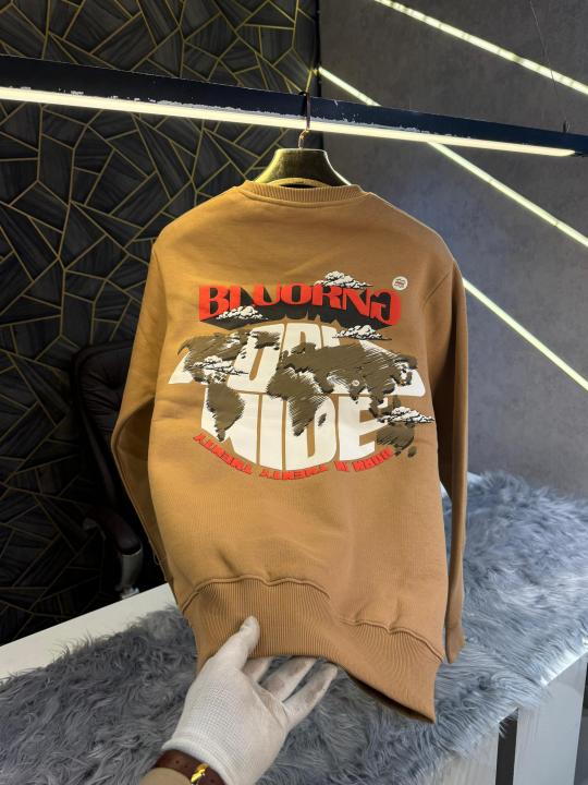 Bluorng Brown Embossed Logo Print Imported Sweatshirt (1944)