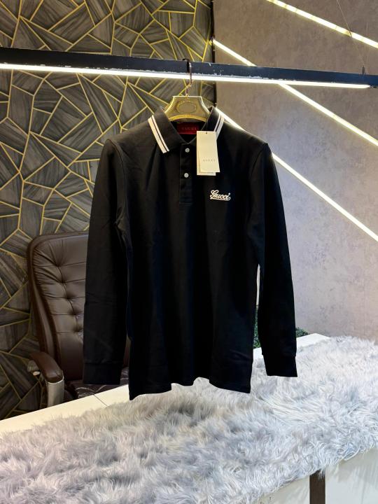 Gucci Black Embroidery Logo Full Sleeve Premium Polo T-Shirt (1881)
