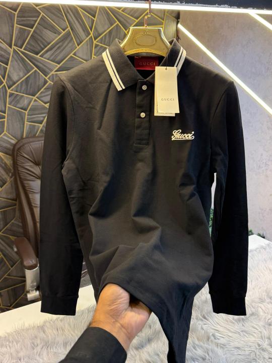 Gucci Black Embroidery Logo Full Sleeve Premium Polo T-Shirt (1881)