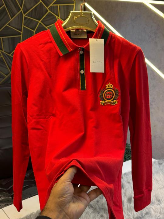 Gucci Red Embroidery Logo Full Sleeve Premium Polo T-Shirt (1884)