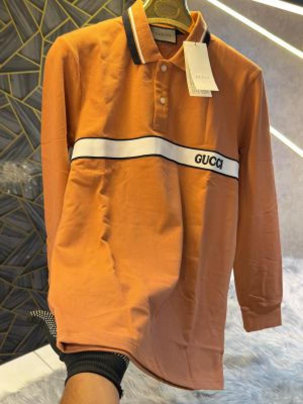 Gucci Light Brown Embroidery Logo Full Sleeve Premium Polo T-Shirt (1885)