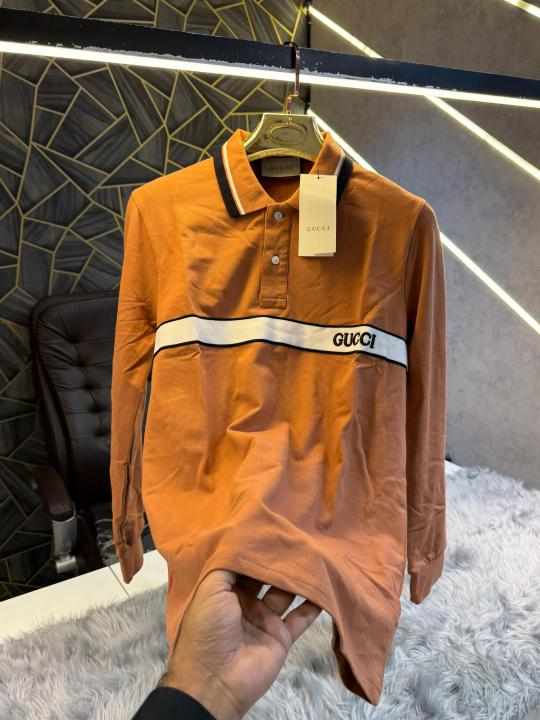 Gucci Light Brown Embroidery Logo Full Sleeve Premium Polo T-Shirt (1885)