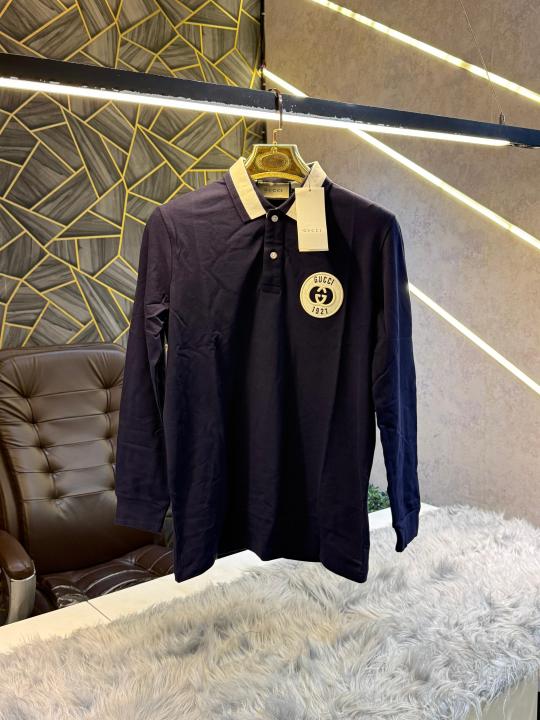 Gucci Navy Blue Embroidery Logo Full Sleeve Premium Polo T-Shirt (1883)