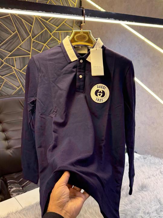 Gucci Navy Blue Embroidery Logo Full Sleeve Premium Polo T-Shirt (1883)