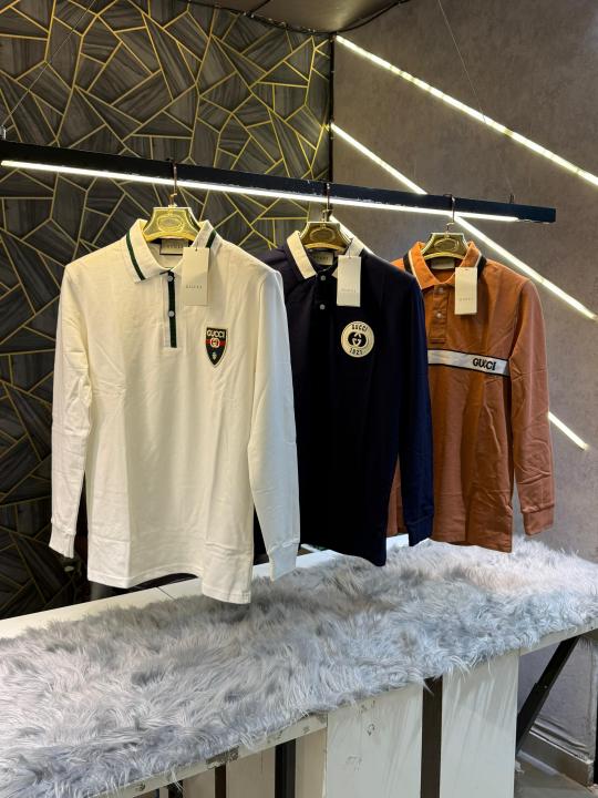 Gucci White Embroidery Logo Full Sleeve Premium Polo T-Shirt (1882)