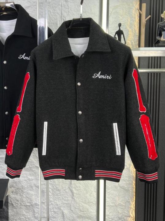Amiri.100%.Grey.Imported.Side.Bone.Patch.Very.Premium.Varsity.Jacket.MR259
