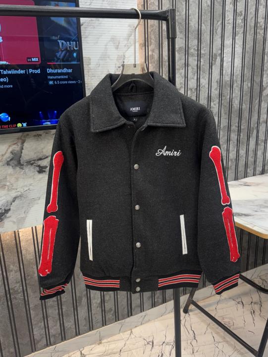 Amiri.100%.Grey.Imported.Side.Bone.Patch.Very.Premium.Varsity.Jacket.MR259