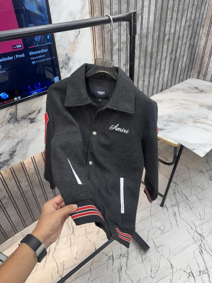Amiri.100%.Grey.Imported.Side.Bone.Patch.Very.Premium.Varsity.Jacket.MR259