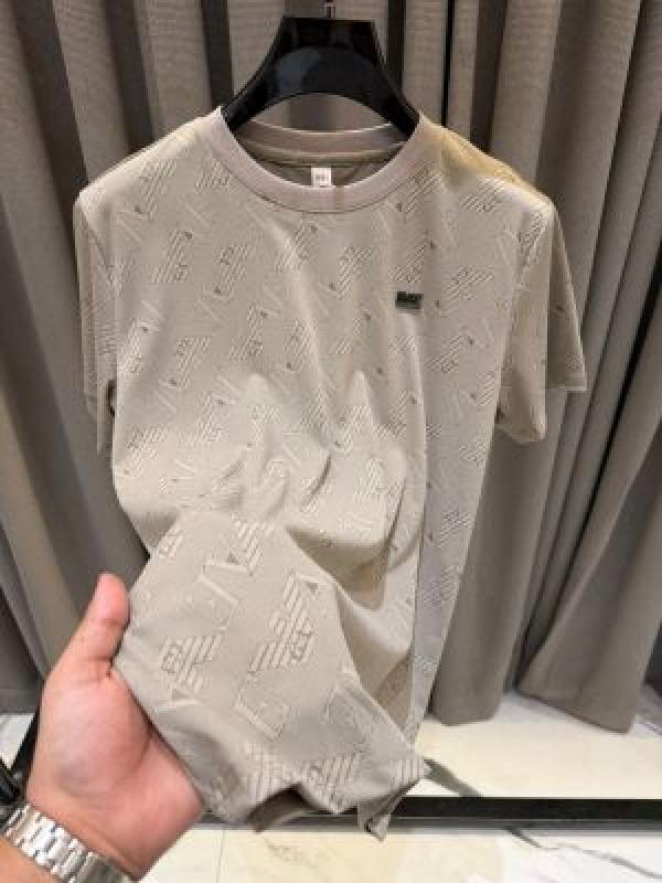 Emporio Arman i Chest Logo Imported Round Neck T-shirt Beige