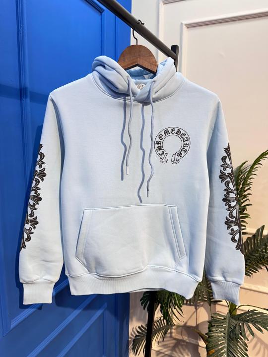 Chrome Hearts Silver Hoodie with Cross Sleeve Print