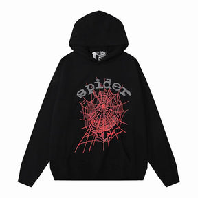 Sp5der Hoodie & Jogger Set – Black/Red Web Streetwear Tracksuit