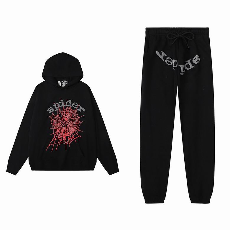 Sp5der Hoodie & Jogger Set – Black/Red Web Streetwear Tracksuit